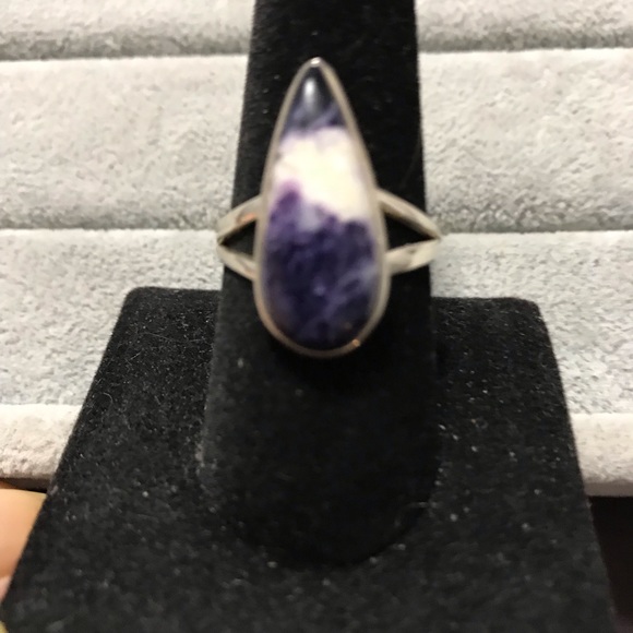 New Sterling Silver Purple Teardrop Mexican Morado Violet Flame Opal Ring Sz 9 - Picture 10 of 15